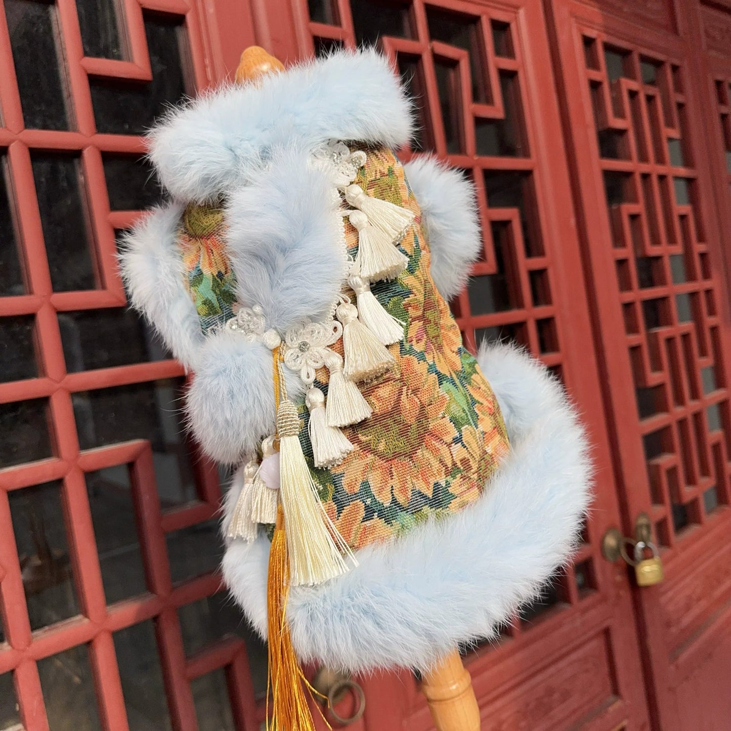 Elegant Chinese Garden Sunflower Tassels Brocade Pet Coat  &  - Paw Realm Co.
