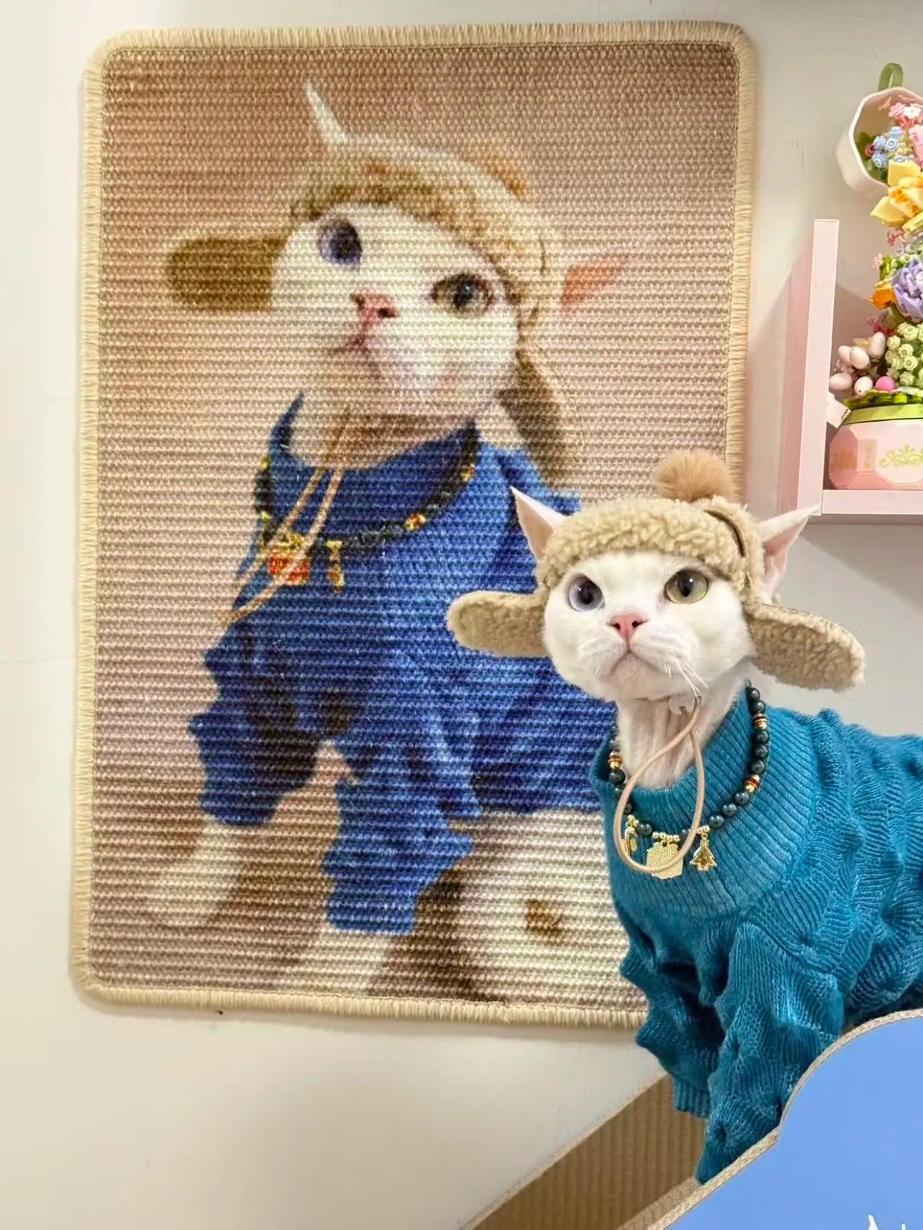 Custom Photo Print Sisal Cat Scratcher Mat - Personalized Rug for Cats, Anti-Slip & Durable