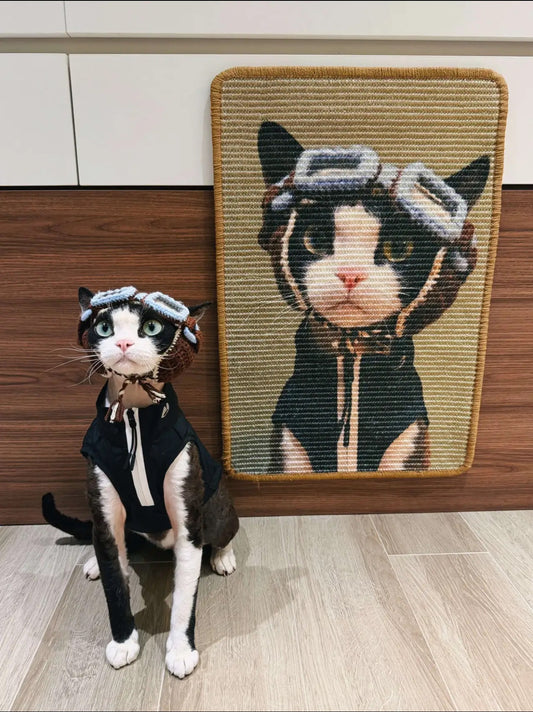 Custom Photo Print Sisal Cat Scratcher Mat - Personalized Rug for Cats, Anti-Slip & Durable